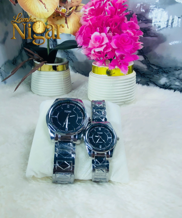 Branded Couple Watches in Pakistan | Premium Silver Strap Design
